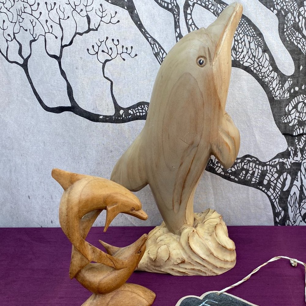 Hand Carved Wooden Dolphins Sculpted Decor Costa Rica